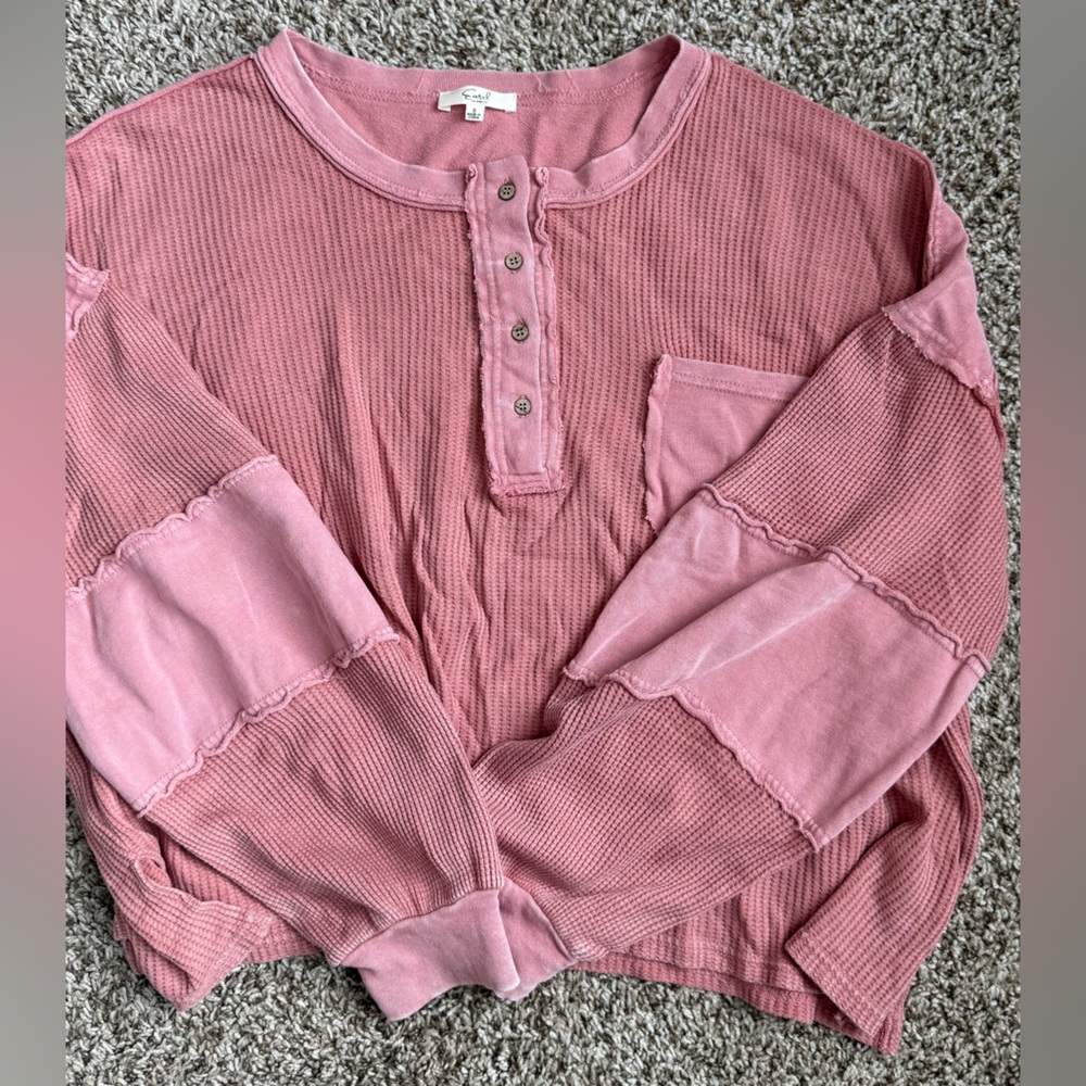 Easel pink thermal/waffle knit top